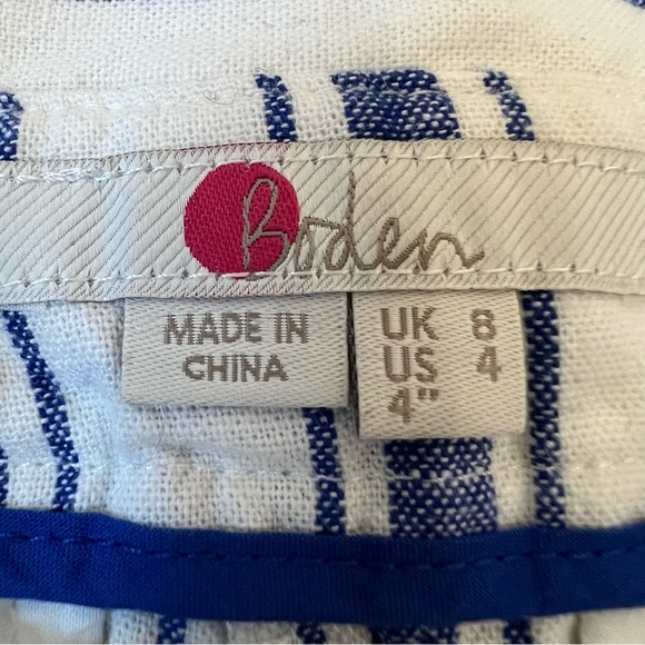 Boden St. Ives Paperbag Waist Linen Cotton Blend Shorts White Blue Stripe 4 - Picture 4 of 5